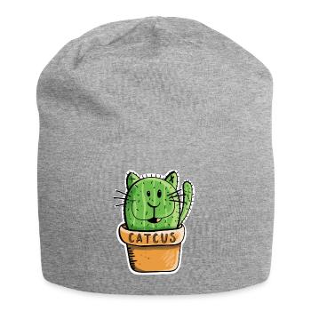 Catcus Kaktus Katze - Katzen - Kakteen -Comic -Fun - Jersey-Beanie - Grau meliert - Vorne