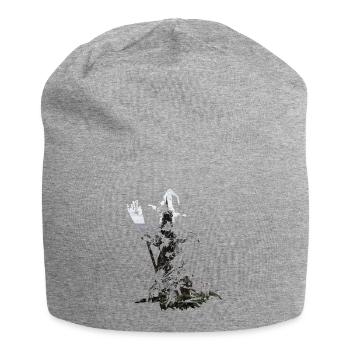 Sorcière avec un balai | Grunge Silhouette - Bonnet en jersey - gris chiné - Devant