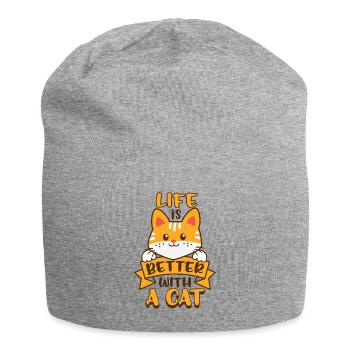 life is better with a cat - Jersey Beanie - heather grey - Front