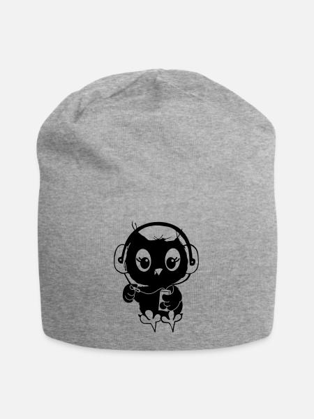Eule Musik Kopfhörer - Jersey-Beanie - Grau meliert