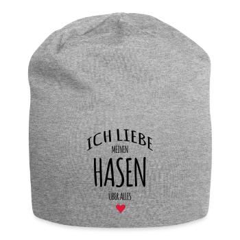 Ich liebe Hasen Häschen Geschenke - Jersey-Beanie - Grau meliert - Vorne