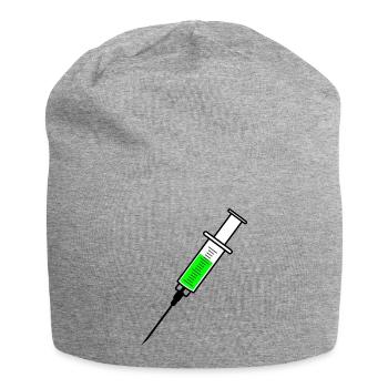 Vaccination syringe with green liquid medicine and - Jersey Beanie - heather grey - Front