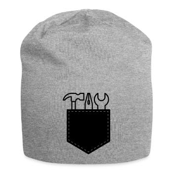 Hammer, Zange und Schraubenschlüssel in der Tasche - Jersey-Beanie - Grau meliert - Vorne