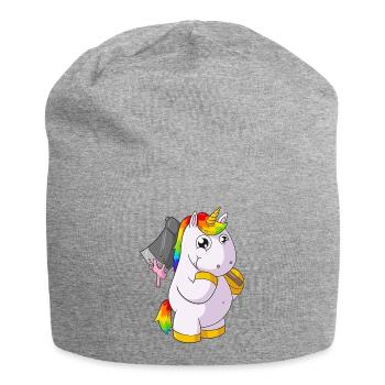 Licorne dessin animé avec hache - Bonnet en jersey - gris chiné - Devant