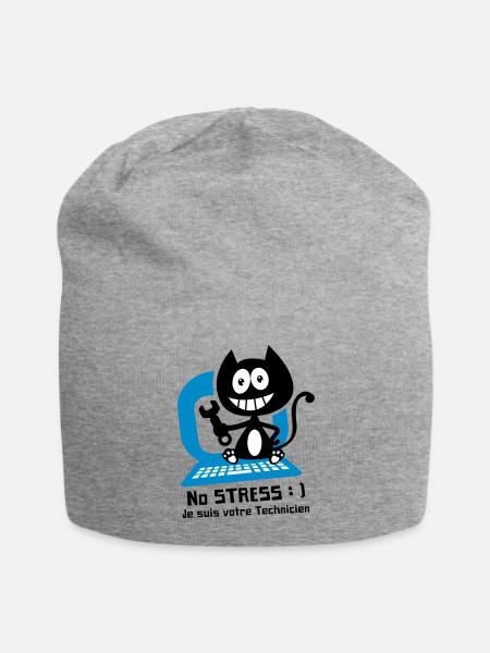Chat technicien informatique, humour de chat ! - Bonnet en jersey - gris chiné