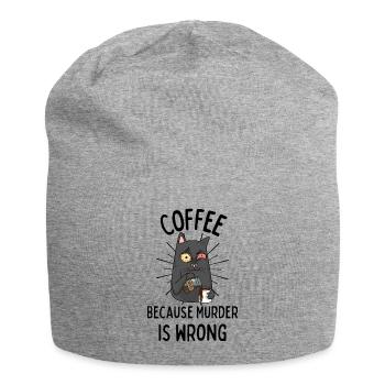 Coffee Cat funny saying Coffee Murder wrong - Jersey Beanie - heather grey - Front