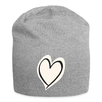 Herz weiß schwarz - Jersey-Beanie - Grau meliert - Vorne