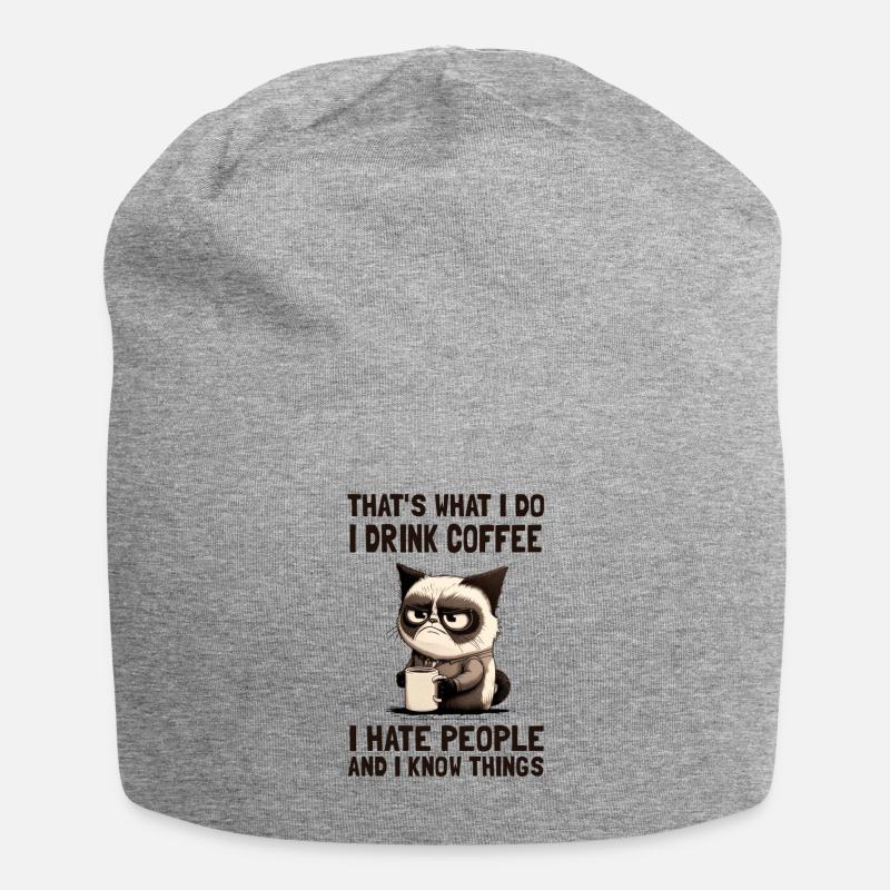 chat agaçant chat Grumpy café chat photo - Bonnet en jersey - gris chiné