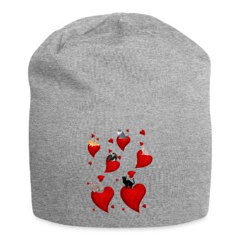 petits chats et petits coeurs - Bonnet en jersey - gris chiné - Devant