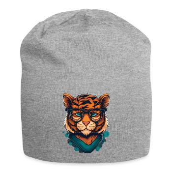 Tiger als Nerd mit Buch - Jersey-Beanie - Grau meliert - Vorne