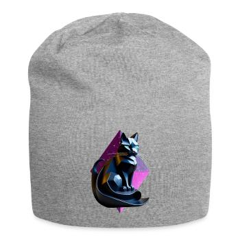 Black cat origami profile - Jersey Beanie - heather grey - Front