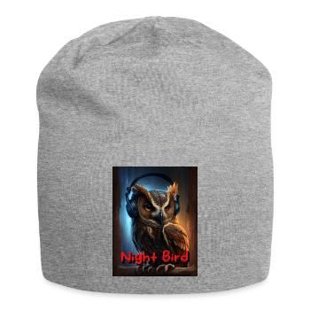 Nachteule mit Kopfhörer - Jersey-Beanie - Grau meliert - Vorne