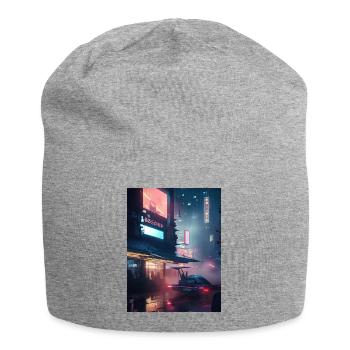 Mitternachtsträumerei: Anime-artige Darstellung eines - Jersey-Beanie - Grau meliert - Vorne