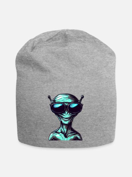 Cool Green Alien avec des lunettes de soleil - Bonnet en jersey - gris chiné