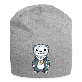 Otter mit Halskette - Jersey-Beanie - Grau meliert - Vorne