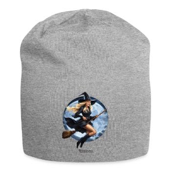 Witch on broom - Jersey Beanie - heather grey - Front