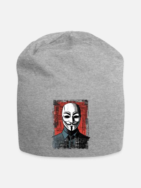 Anonymous Maske - Jersey-Beanie - Grau meliert