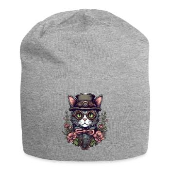 Steampunk Katze - Jersey-Beanie - Grau meliert - Vorne