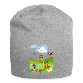 Verspielte Safari-Tierszene - Jersey-Beanie - Grau meliert - Vorne