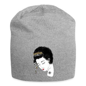 Japan Geisha , Blütenkrone Porträt in Gold,  - Jersey-Beanie - Grau meliert - Vorne