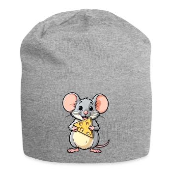 Cheeky Cartoon Mouse With Cheese - Jersey Beanie - heather grey - Front