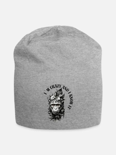 Monkey - I m Crazy and I Know i - Jersey Beanie - heather grey