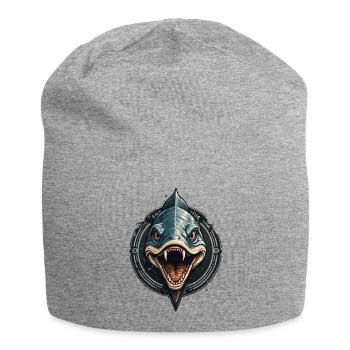 Fischkopf eines Hechtes mit großen Zähnen - Jersey-Beanie - Grau meliert - Vorne