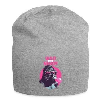 Gorilla with Sunglasses and Chewing Gum Pink - Jersey Beanie - heather grey - Front