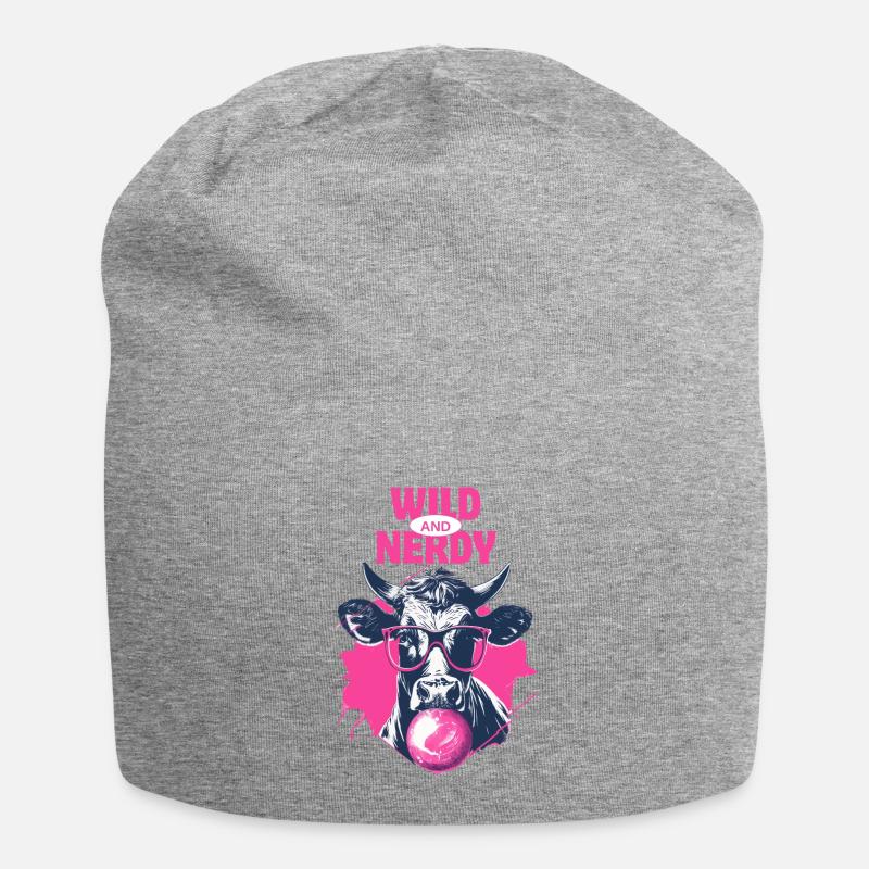 Kuh mit Brille und pinkem Kaugummi - Jersey-Beanie - Grau meliert