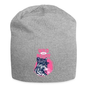 Leopard with sunglasses and pink bubblegum - Jersey Beanie - heather grey - Front