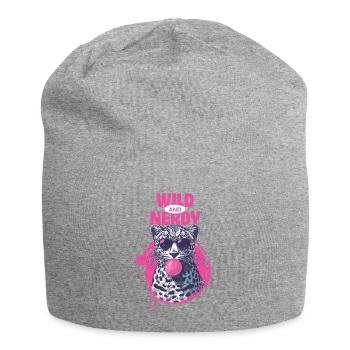 Leopard with sunglasses and pink bubblegum - Jersey Beanie - heather grey - Front