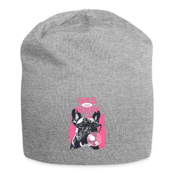 Bouledogue français avec lunettes et chewing-gum - Bonnet en jersey - gris chiné - Devant
