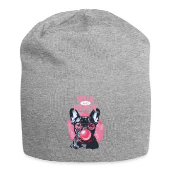 Bouledogue français avec lunettes et chewing-gum - Bonnet en jersey - gris chiné - Devant