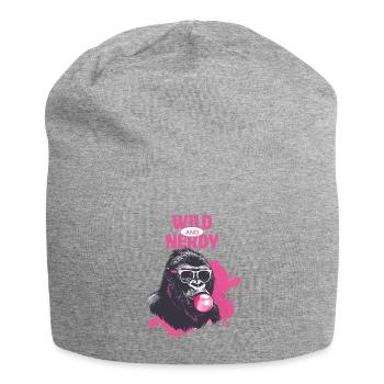 Gorilla with Sunglasses and Chewing Gum Pink - Jersey Beanie - heather grey - Front