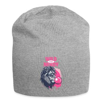 Löwe mit Kaugummi und Brille - Jersey-Beanie - Grau meliert - Vorne