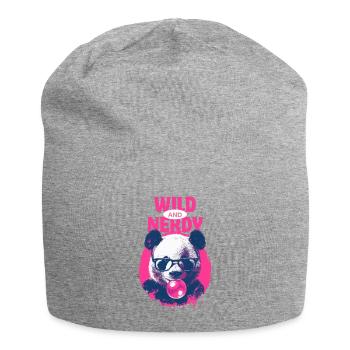 Panda mit Brille und pinkem Kaugummi - Jersey-Beanie - Grau meliert - Vorne