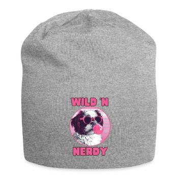 Shi Tzu with sunglasses and pink bubblegum - Jersey Beanie - heather grey - Front