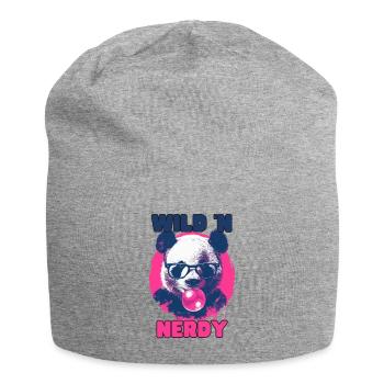 Panda mit Brille und pinkem Kaugummi - Jersey-Beanie - Grau meliert - Vorne