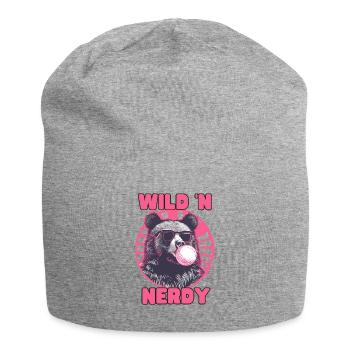 Bear with pink chewing gum and sunglasses - Jersey Beanie - heather grey - Front