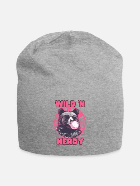 Bär mit pinkem Kaugummi und Sonnenbrille - Jersey-Beanie - Grau meliert