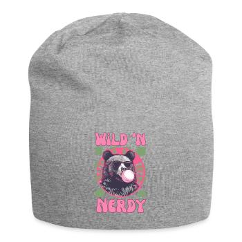 Bear with pink chewing gum and sunglasses - Jersey Beanie - heather grey - Front