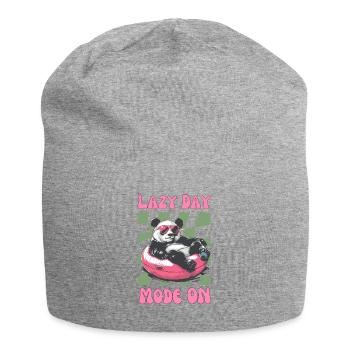 Panda mit Sonnenbrille im pinken Schwimmreifen - Jersey-Beanie - Grau meliert - Vorne