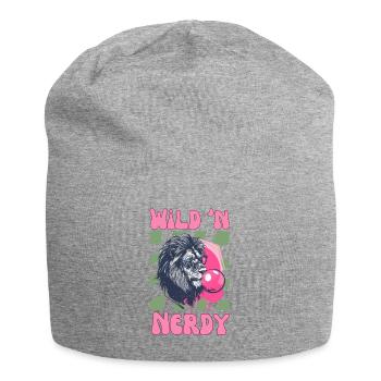Löwe mit Kaugummi und Brille - Jersey-Beanie - Grau meliert - Vorne