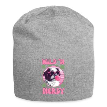 Shi Tzu with sunglasses and pink bubblegum - Jersey Beanie - heather grey - Front