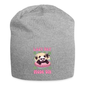 Panda mit Sonnenbrille im pinken Schwimmreifen - Jersey-Beanie - Grau meliert - Vorne