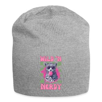 Leopard with sunglasses and pink bubblegum - Jersey Beanie - heather grey - Front