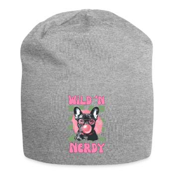 Bouledogue français avec lunettes et chewing-gum - Bonnet en jersey - gris chiné - Devant