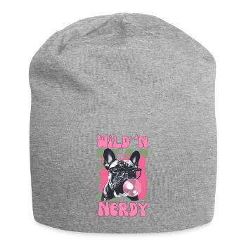 Bouledogue français avec lunettes et chewing-gum - Bonnet en jersey - gris chiné - Devant