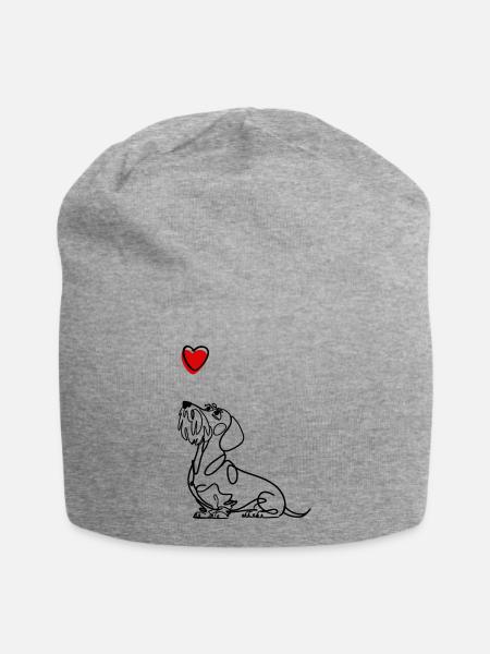 Rauhaadackel mit Herz, Dackel mit Herz. - Jersey-Beanie - Grau meliert