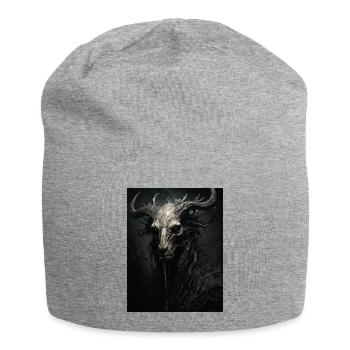 Dämonische Gestalt mit Hörnern - Jersey-Beanie - Grau meliert - Vorne